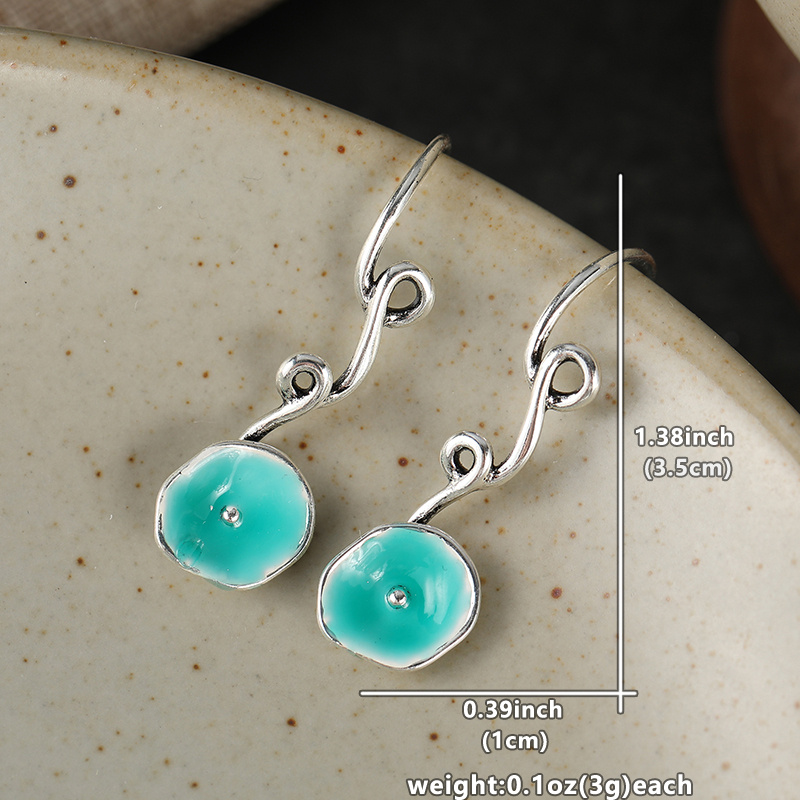 Women's Vintage Lake Blue Enamel Earrings, Fresh Forest Style